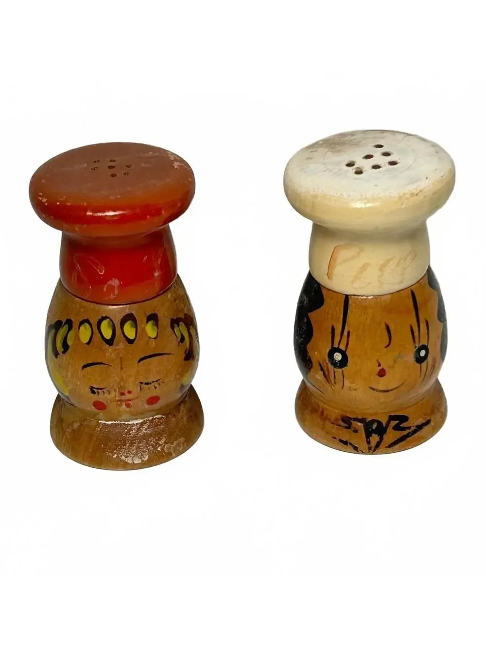 Vintage Hand-Painted Wooden Chef Salt and Pepper Shakers